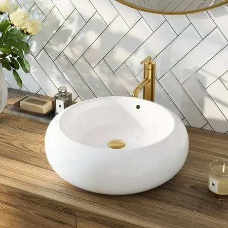 DeerValley 20" x 7" Circular/Round White Ceramic Vessel Bathroom Sink with Overflow