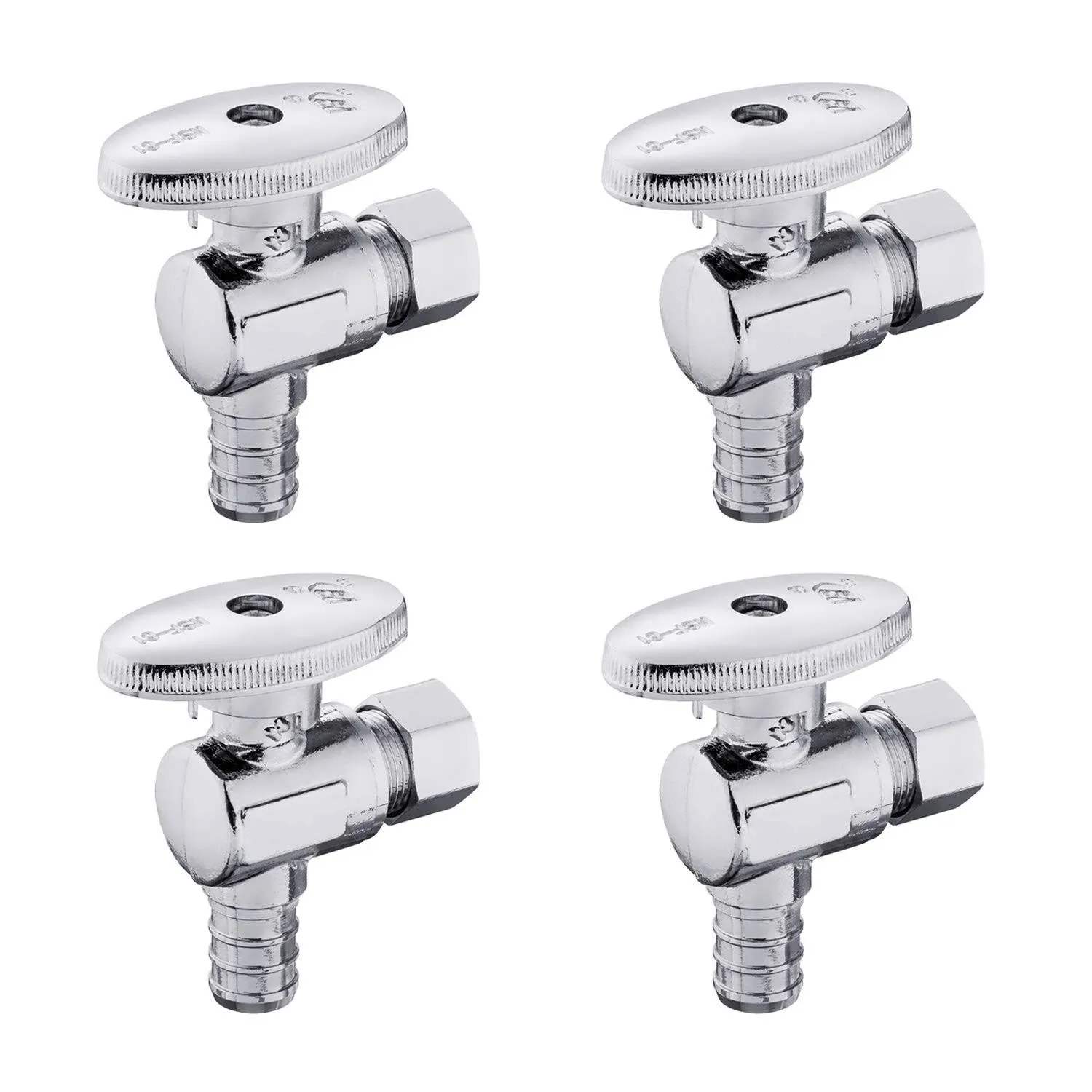 4-Pack EFIELD 1/4 Turn Angle Stop Valve 3/8" OD Compression X 1/2" Pex Chrome Plated Brass