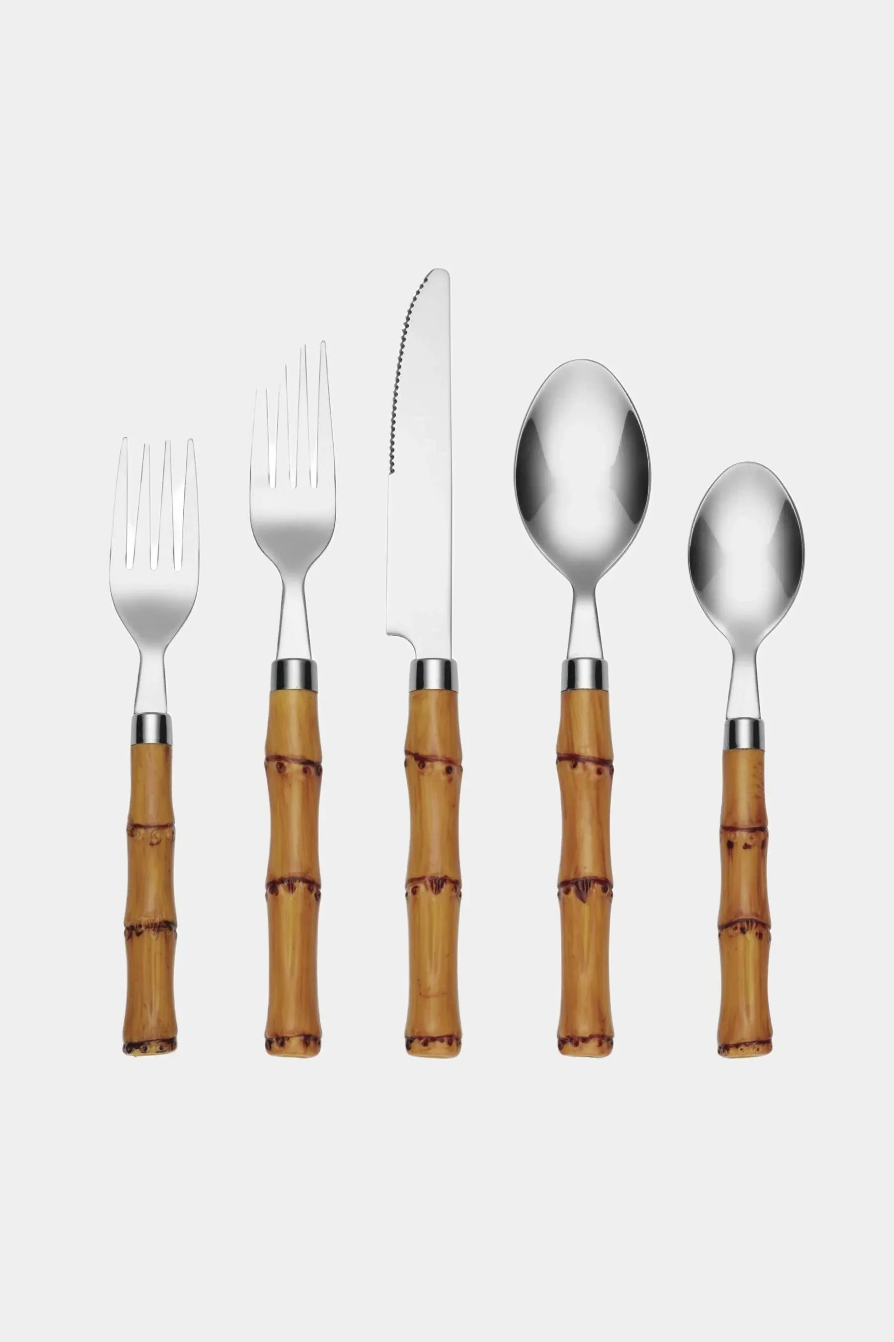 Cambridge Silversmiths 20 Piece Bamboo-Style Flatware Service, Light