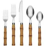 Cambridge Silversmiths 20 Bamboo Plastic Piece Flatware Set, Natural