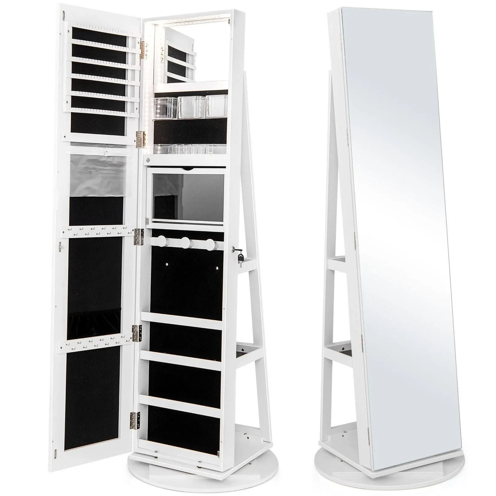 Jewelry Cabinet Full Length Mirror Armoire Storage Organizer with Mirror &amp; Lock