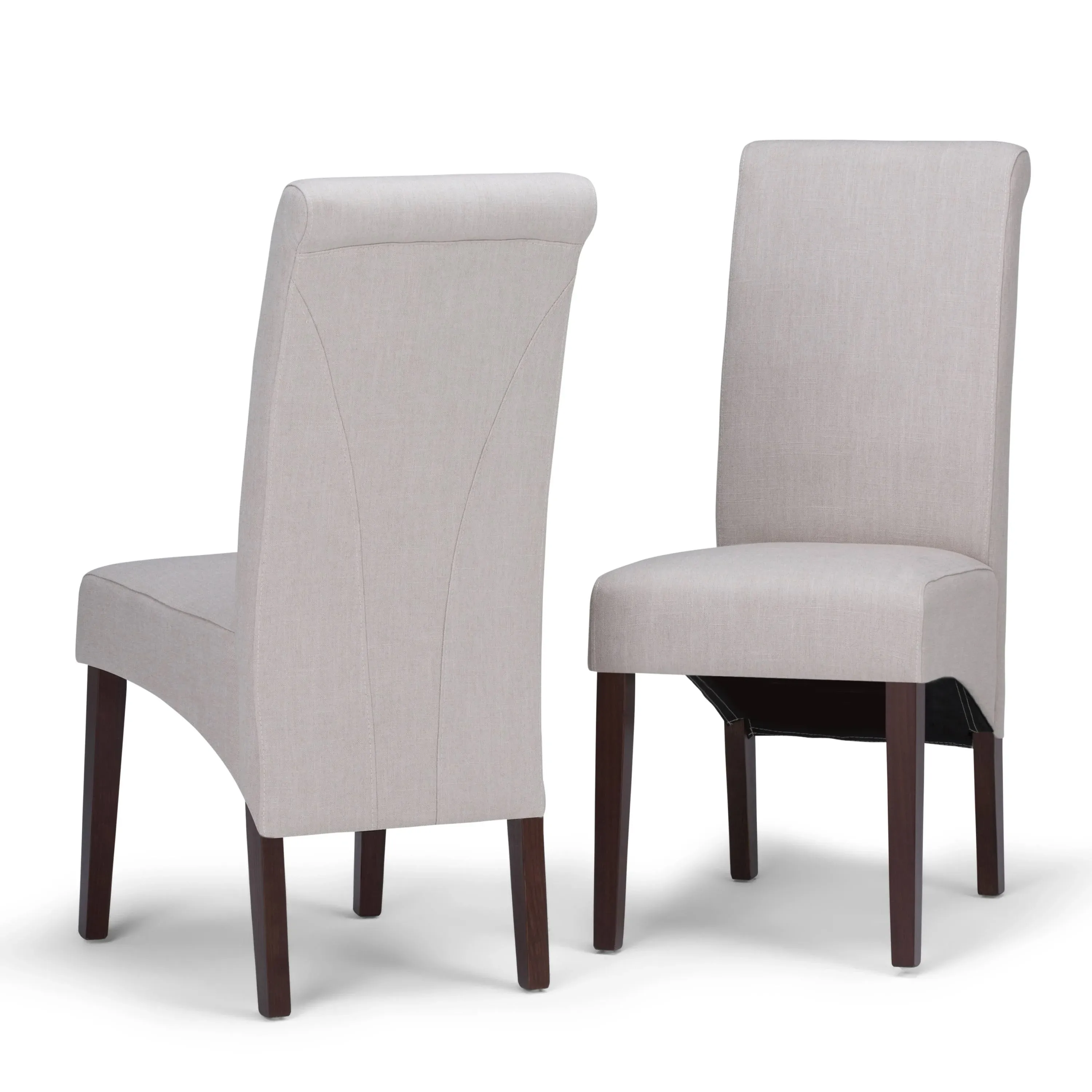 SIMPLIHOME Avalon Deluxe Parson Dining Chair (Set of 2), Light Beige Linen Look Fabric and SOLID WOOD, Square, Upholstered, For the Dining Room, Transitional Modern