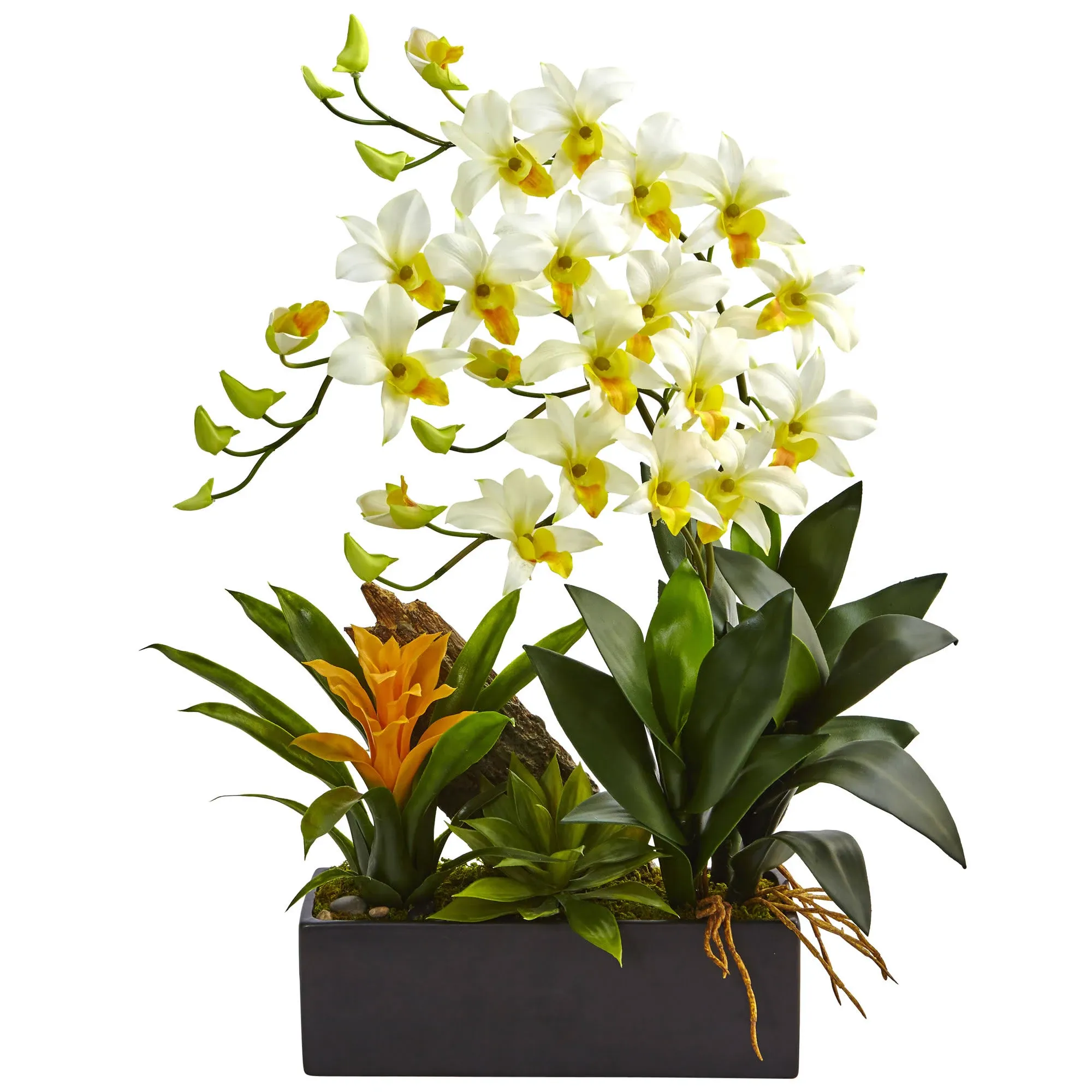 Nearly Natural 1470-CR N/A Dendrobium Orchid & Bromeliad Silk Arrangement, Cream