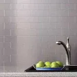 Art3d 100-Pieces Peel and Stick Tile Kitchen Backsplash Metal Wall Tiles , Brushed Aluminium Subway