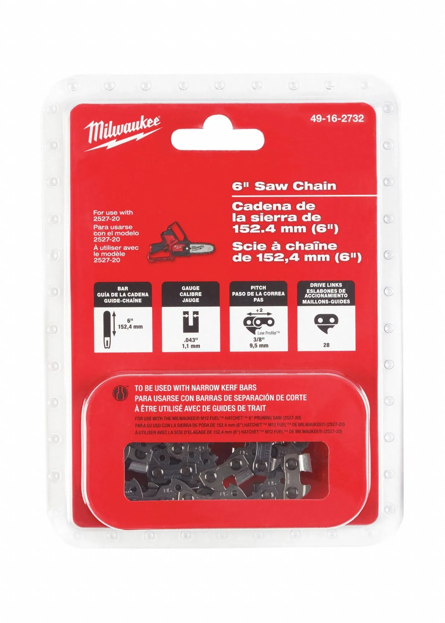 Milwaukee 49-16-2732 6&quot; Saw Chain for M12 FUEL HATCHET 6&quot; Pruning Saw