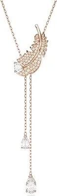 Nice Y Pendant, Feather, White, Rose Gold-Tone Plated 5663485 | Swarovski