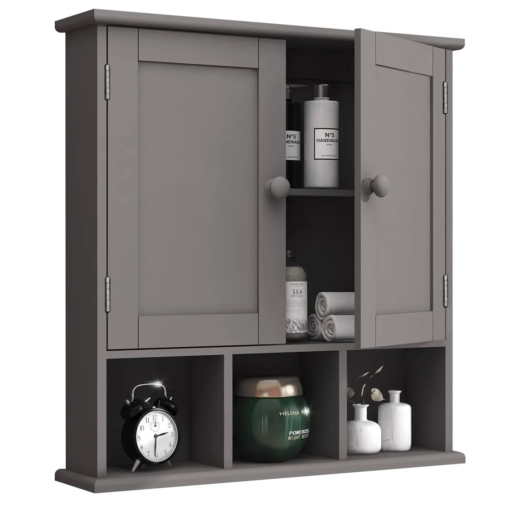 TaoHFE Grey Bathroom Cabinet,Bathroom Wall Cabinet with 2 Door Adjustable Shelves,Over The Toilet Storage Cabinet,Bathroom Cabinet Wall Mounted