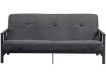 DHP Harlow Metal Arm Futon, Full Size Black Frame with 6" Microfiber Mattress, Grey