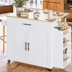 IRONCK Kitchen Island with Storage, Rolling Kitchen Island on Wheels with Drop Leaf, 3 Open Spice Rack Shelf, Door Cabinet, Drawer, Kitchen Cart