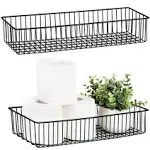 Sheechung Farmhouse Decor Metal Wire Storage Organizer Bin Basket(2 Pack) - Rustic Toilet Paper Holder - Storage Organizer for Bathroom, kitchen cabinets,Pantry, Laundry Room, Closets, Garage (Black)