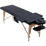 Yaheetech Adjustable Massage Bed Spa Bed 2 Sections Folding Massage Portable Spa Table with Rolling Salon Stool Wood Therapy Table Hight Adjustable