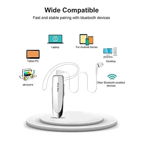 New bee [2 Pack] Bluetooth Earpiece V5.0 Wireless Handsfree Headset 24 Hrs Driving Headset 60 Days Standby Time with Bluetooth Headset for iPhone Android Laptop Truck Driver(White)