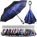 SIEPASA 49/56 Inch Inverted Reverse Upside Down Umbrella, Extra Large Double Canopy Vented Windproof Waterproof Stick Golf Umbrellas with C-shape Handle.