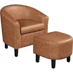 Faux Leather Club Chair with Ottoman