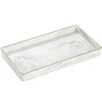 Luxspire Bathroom Vanity Tray Marble Ceramic Bathroom Trays for Counter Gold and White Tray for Dresser Kitchen Counter Tray Perfume Tra