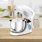 COSTWAY Stand Mixer, 660W Electric Kitchen Food Mixer with 6-Speed Control, 6.3-Quart Stainless Steel Bowl, Dough Hook, Beater, Whisk (White-update)