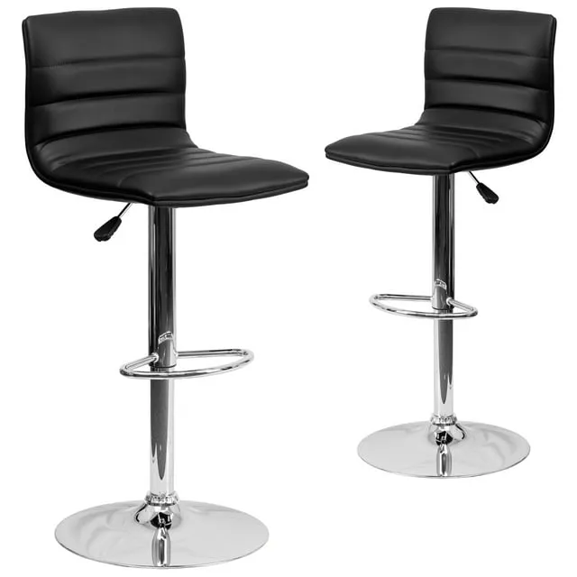 Flash Furniture Vincent 2 Pack Modern Black Vinyl Adjustable Bar Stool with Back, Counter Height Swivel Stool with Chrome Pedestal Base