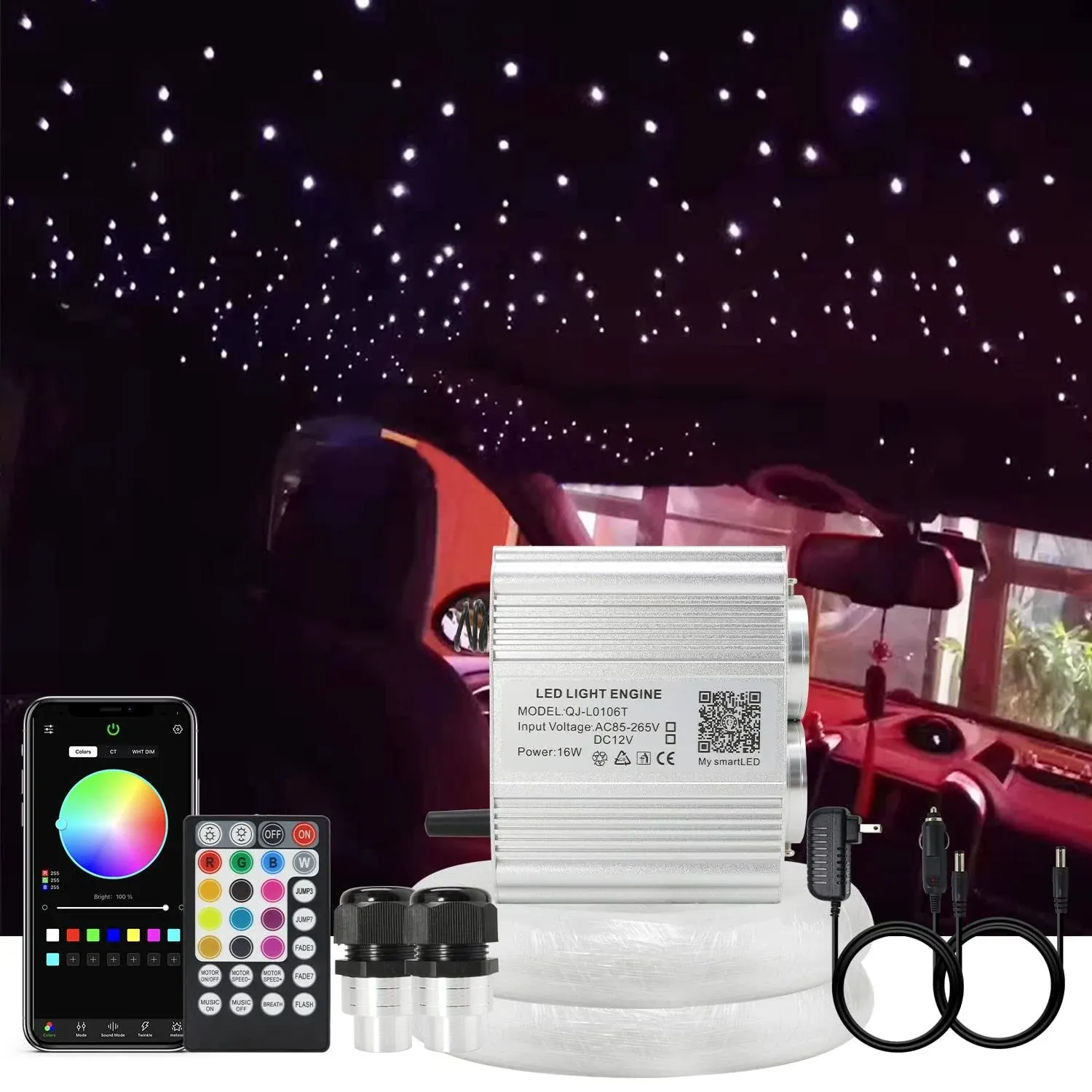 Akepo Car Home Use App Control Twinkle Fiber Optic Light Kit