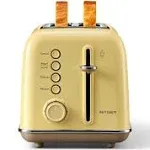 BUYDEEM DT620 2-Slice Toaster, Extra Wide Slots, Retro Stainless Steel with High Lift Lever, Bagel and Muffin Function, Removal Crumb Tray, 7-Shade Settings (Mellow Yellow)