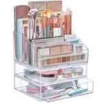 Stori Chloe Stackable Clear Makeup Holder and Double Organizer Drawer Set Organize Cosmetics and Beauty Supplies Made in USA