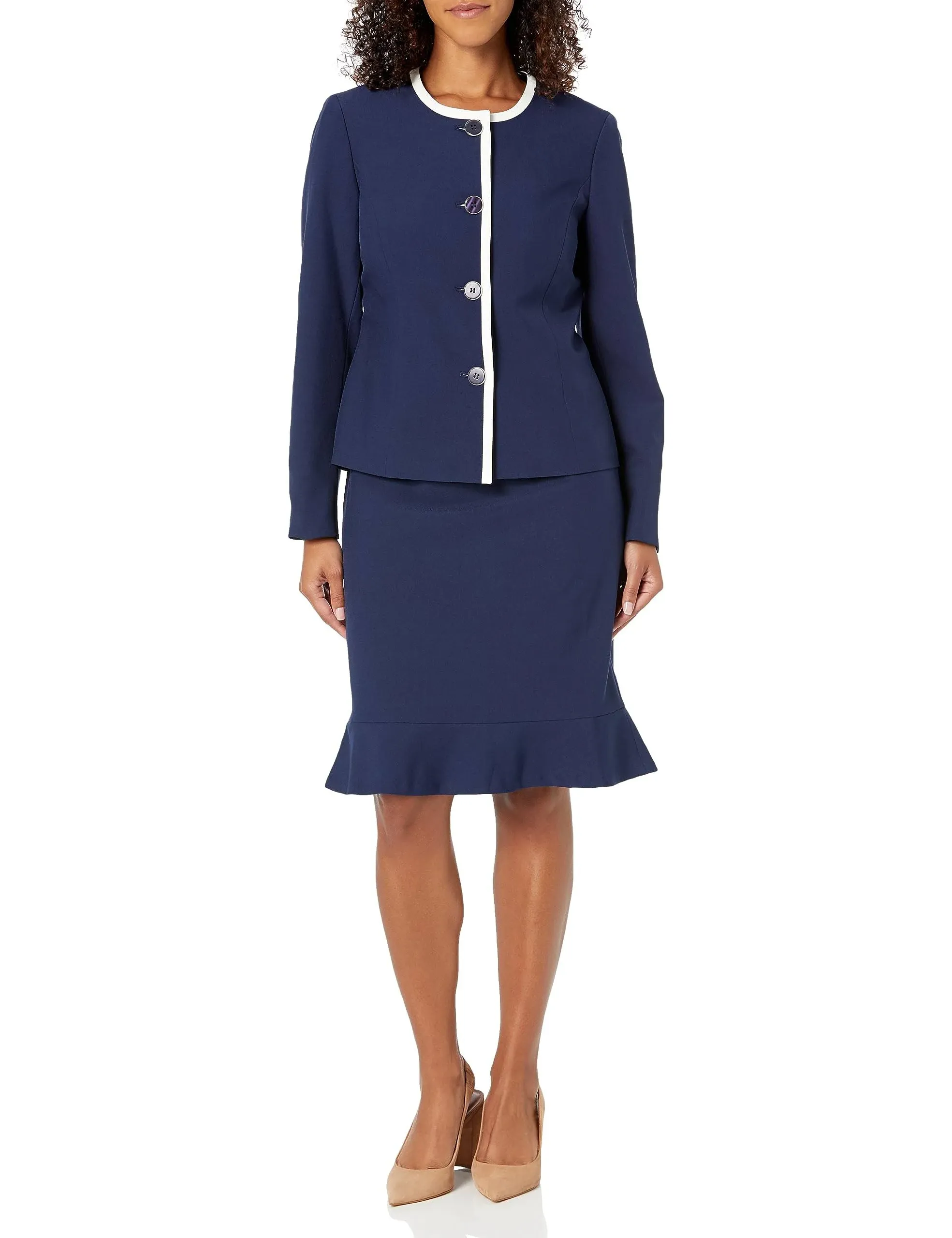 Le Suit Women's Framed Jacket/Flounce Skirt Suit