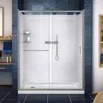 DreamLine DL-6116L-04CL Infinity-Z 30 in. D x 60 in. W x 76 3/4 in. H Clear Sliding Shower Door in Brushed Nickel, Left Drain Base and Backwalls