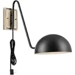 Globe Electric 51373 Addison 1-Light Plug-In Wall Sconce Matte Black with Antique Brass