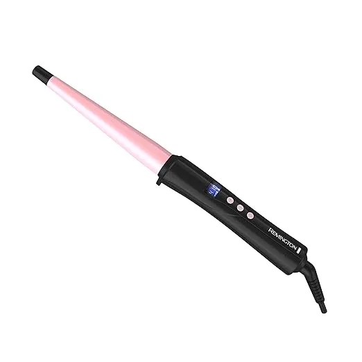 REMINGTON Pro Pearl Ceramic Conical Curling Wand, Digital Controls + 10 Heat Settings, Black/Pink, CI95AC4