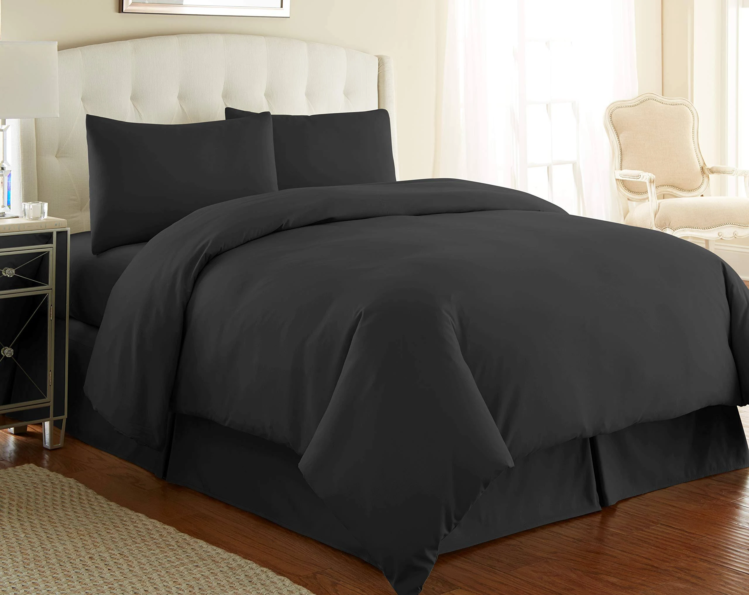 Southshore Fine Living, Inc. Duvet Cover, King Size/Cal King Comforter Cover with Zipper Closure & Corner Ties, King Size Comforter Cover Set Includes 2 Pillow Shams, Black