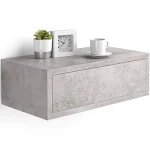 Mobili Fiver, Riccardo Floating nightstand, Concrete Effect, Grey, 17.7" x 9.8" x 6.1 ", Laminate-Finished, Modern Bedside Table, End Table, Italian Furniture