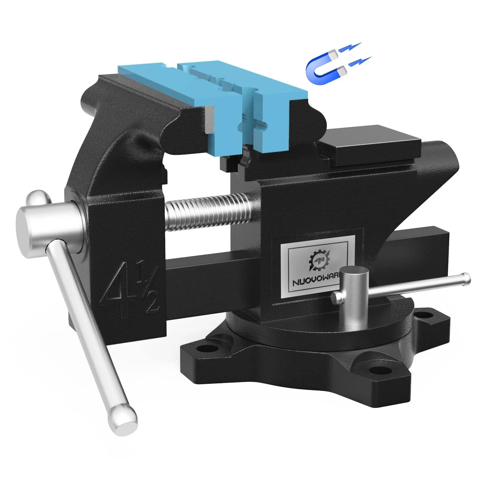 Nuovoware Heavy Duty Bench Vise 4.5 inch, 240 Swivel Locking Base Bench Clamp with 125mm Vise Jaw, Clamp-On Home Merchanic Vice Desktop Clamp for Woo