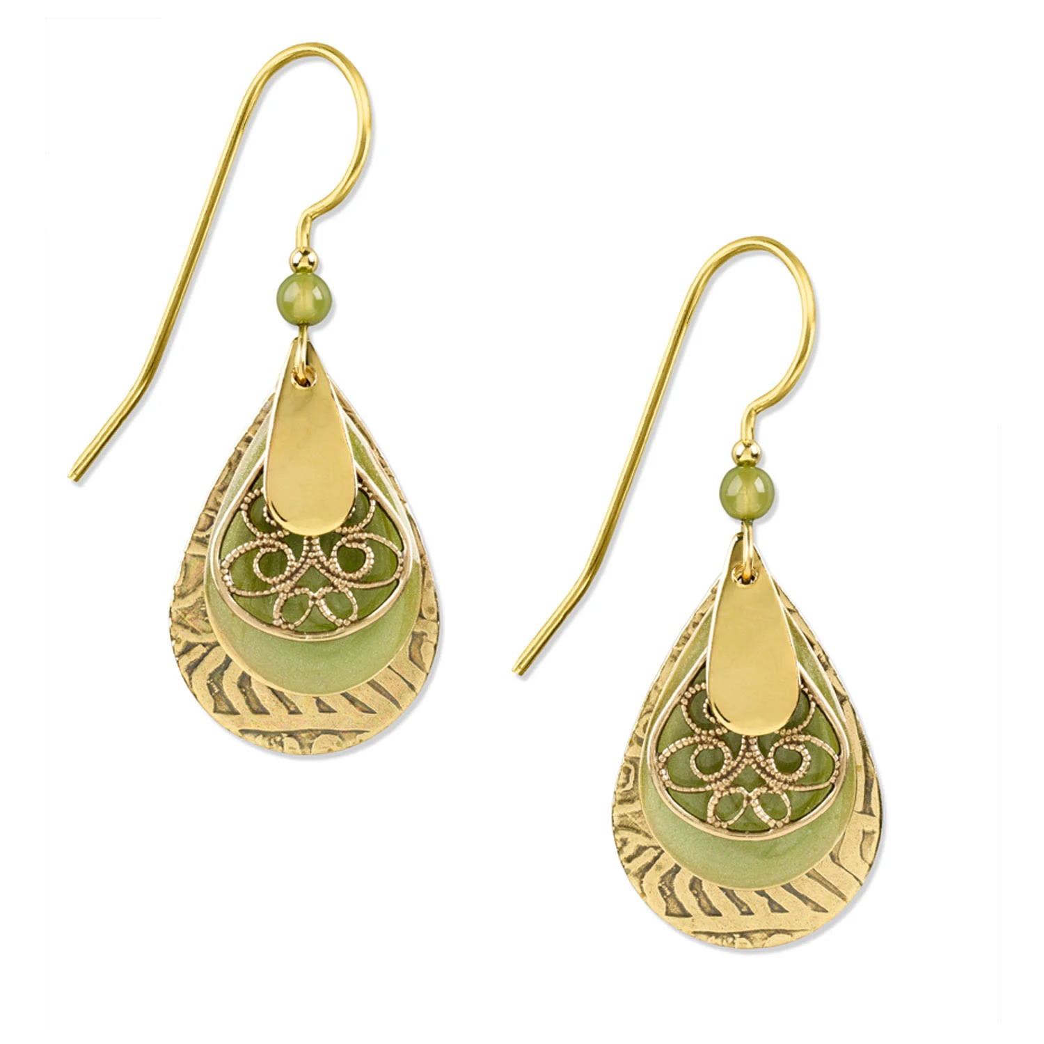 Silver Forest Earrings - Green Layered Teardrop