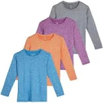 Real Essentials 4 Pack: Girls Dry-Fit Long Sleeve Active Crew Neck T-Shirt - Super Soft Tee