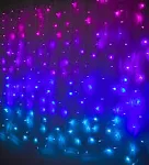 Pink Purple &amp; Blue Ombre LED Curtain Lights with Remote Rainbow Waterfall Str...