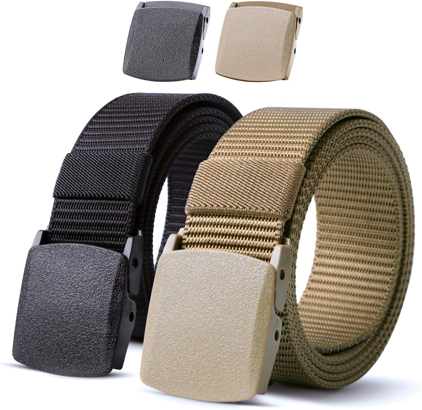 JASGOOD Nylon Military Tactical Men Belt 2 Pack Webbing Canvas Outdoor Web Belt with Plastic Buckle gift for Men