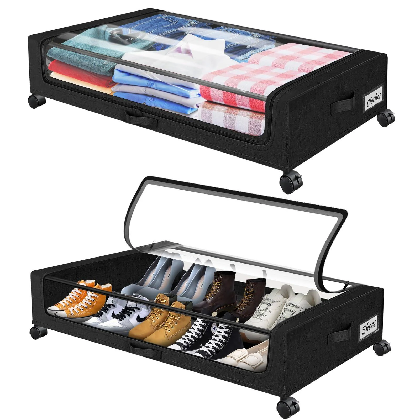 2 Pack Under Bed Storage with Wheels, 37L Large Capacity Under Bed Storage 