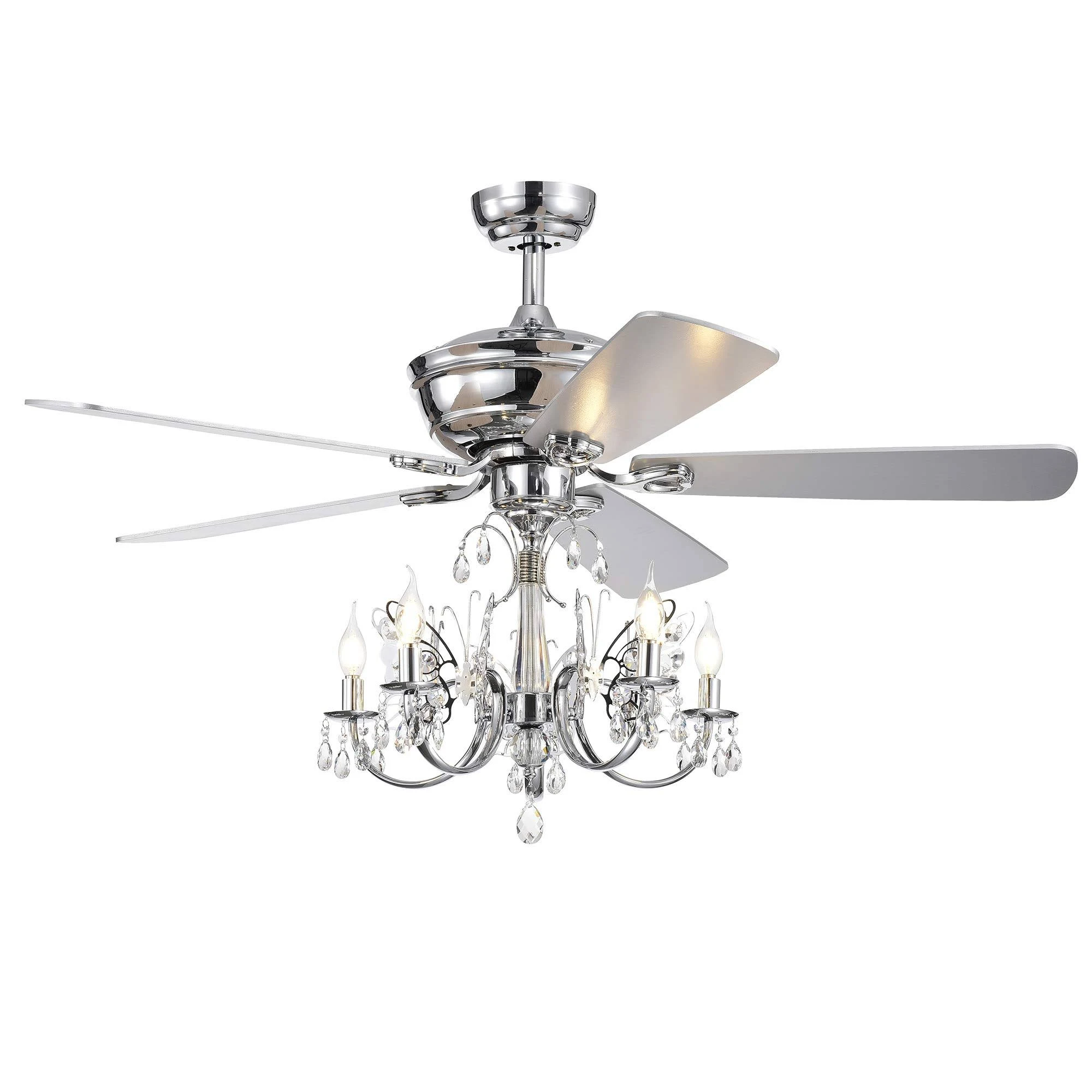 Warehouse of Tiffany CFL-8390REMO/CH Silver Orchid Finlayson 52-inch 5 Chrome Lighted Reversible Blades Ceiling Fan