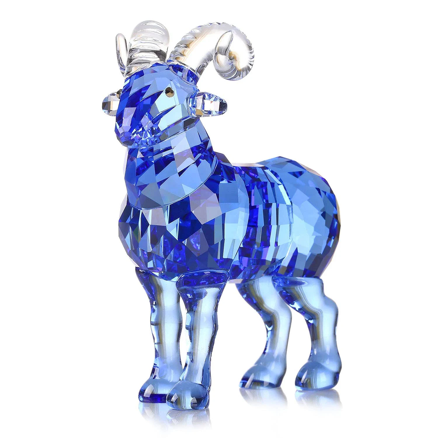 Crystal Goat Art Animal Figurine Collection Ornament Statue Collectible Home Decor (Blue)