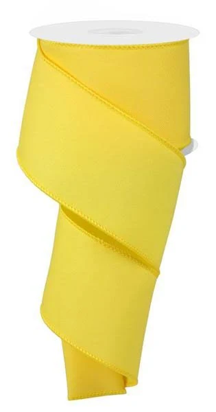 Solid Diagonal Weave Wired Edge Ribbon, 10 Yards (2.5 Inch, Yellow)