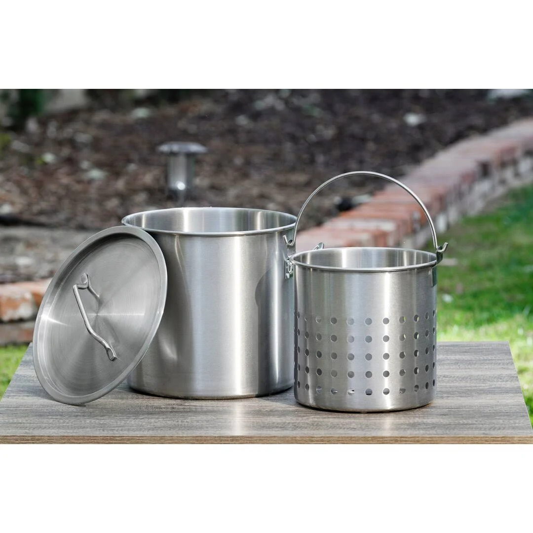 Barton Stock Pot 21 qt. Stainless Steel With Strainer Basket and Lid Silver