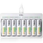 EBL 8Pcs Rechargeable AA Batteries 1.2V 2800mAh Precharged Ni-MH AA Battery