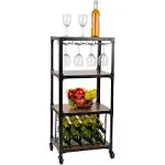 Mind Reader 4 Tier Wood and Metal Cart with Wine Rack - Black