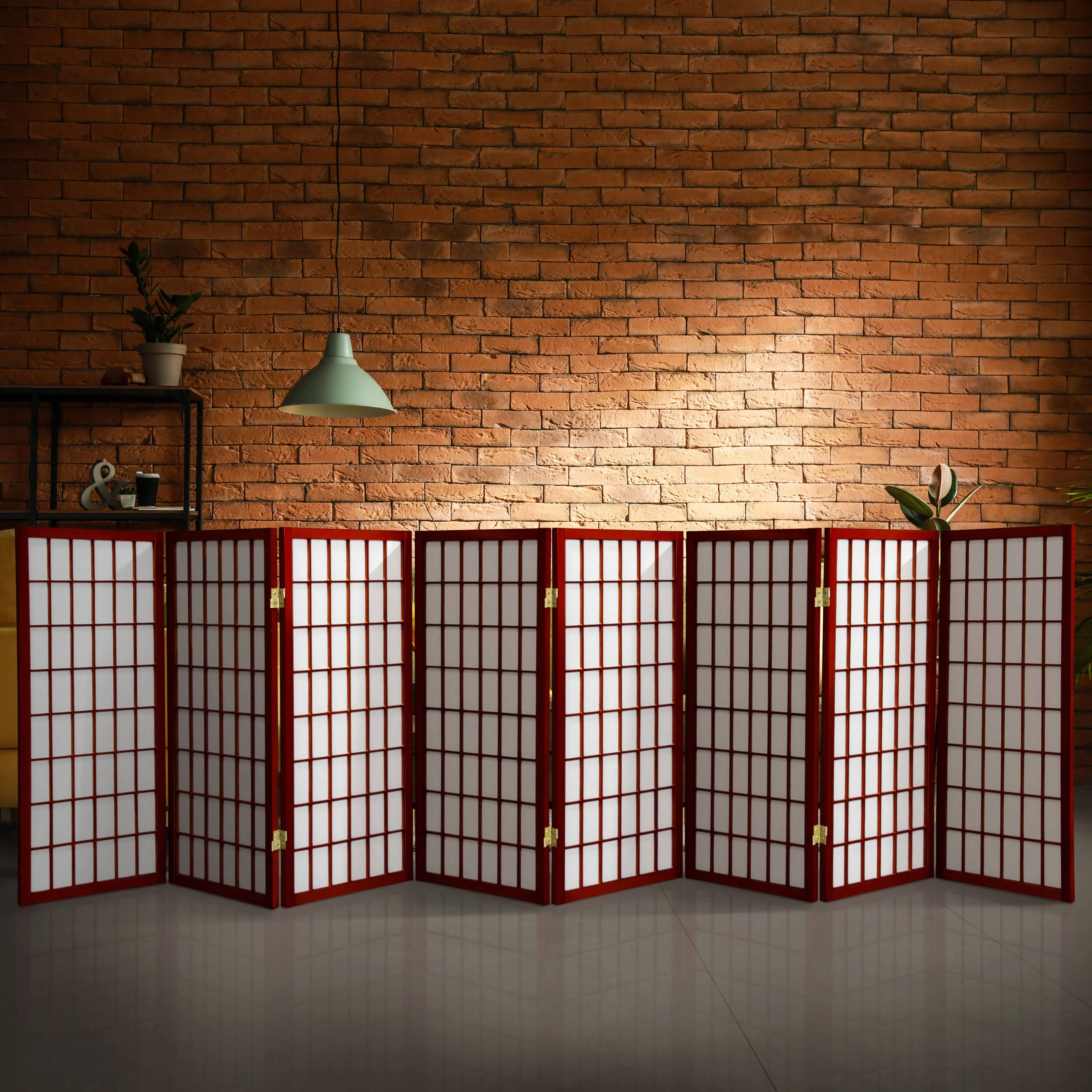 Oriental Furniture Tall Desktop Window Pane Shoji Screen, 3 Panel, Black