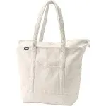 Lands' End Zip Top Long Handle Canvas Tote Bag