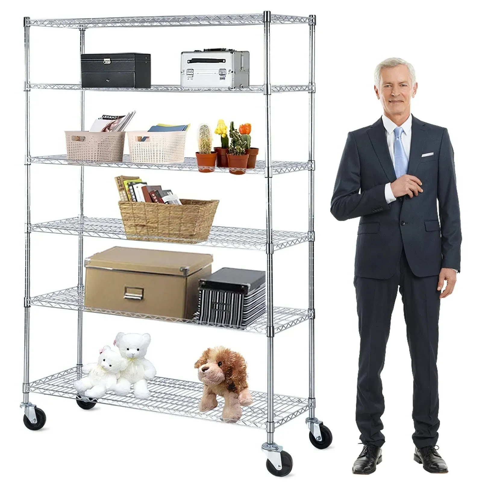 Payhere Metal Storage Shelves 82'x48'x18' Wire Shelving Unit w/Wheels 2100 lbs ...