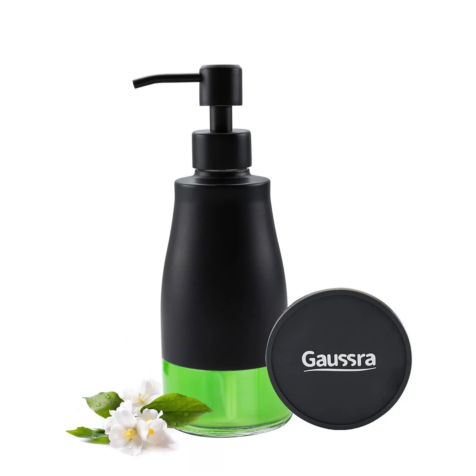 Gaussra Black Soap Dispenser with Coaster, Refillable Liquid Stainless Steel Soap Dispenser for Kitchen Sink, Bathroom Countertop (11oz / 320ml)