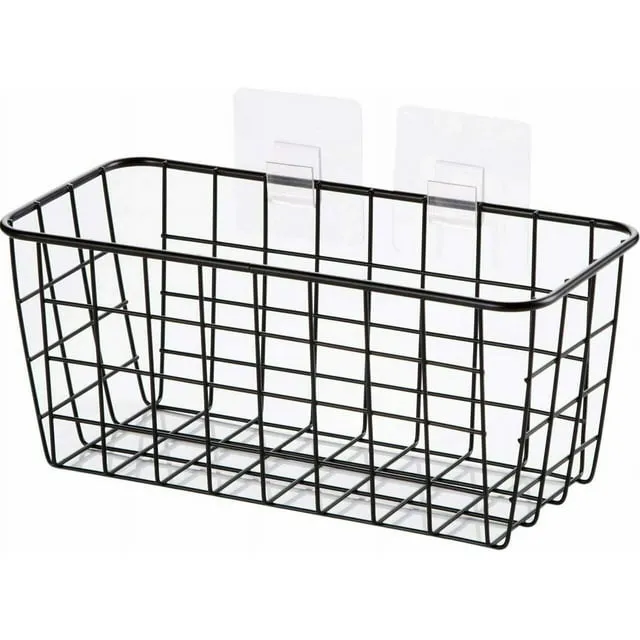 LeleCAT Hanging Kitchen Baskets For Storage Adhesive Sturdy Small Wire Storage Baskets with Kitchen Food Pantry Bathroom Shelf Storage No Drilling