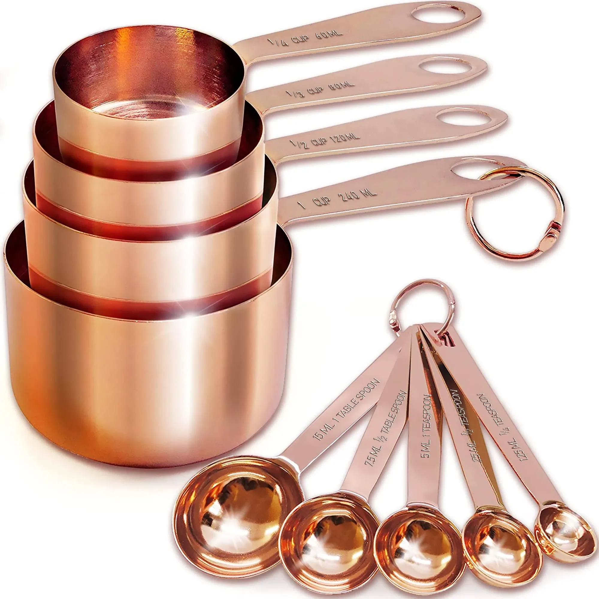 Measuring Cups and Spoons Set of 9 Stainless Steel Dry and Liquid Ingredients