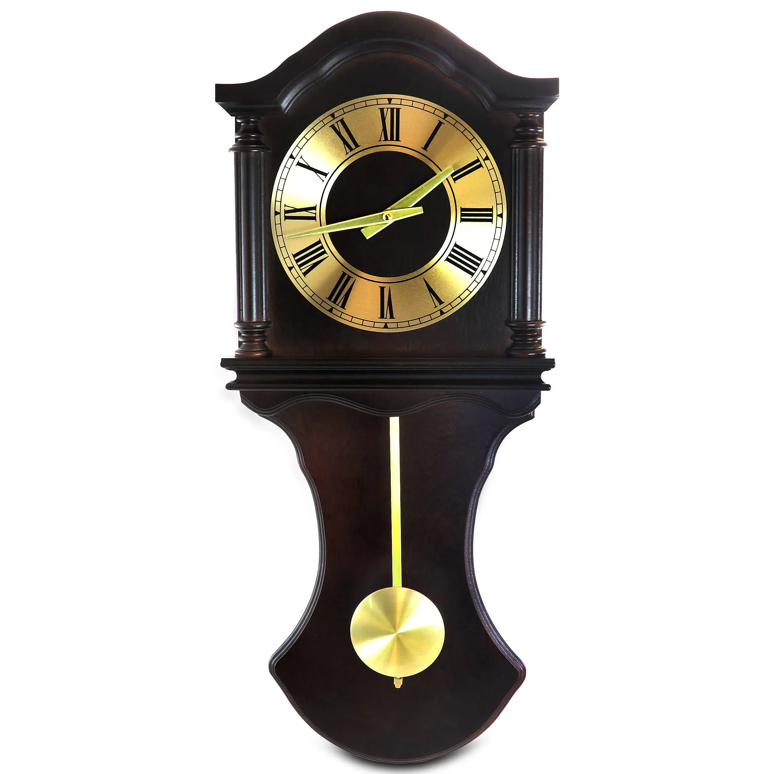 Bedford Clock Collection BED1712 Wall Clock with Pendulum and Chimes, Chocolate Wood