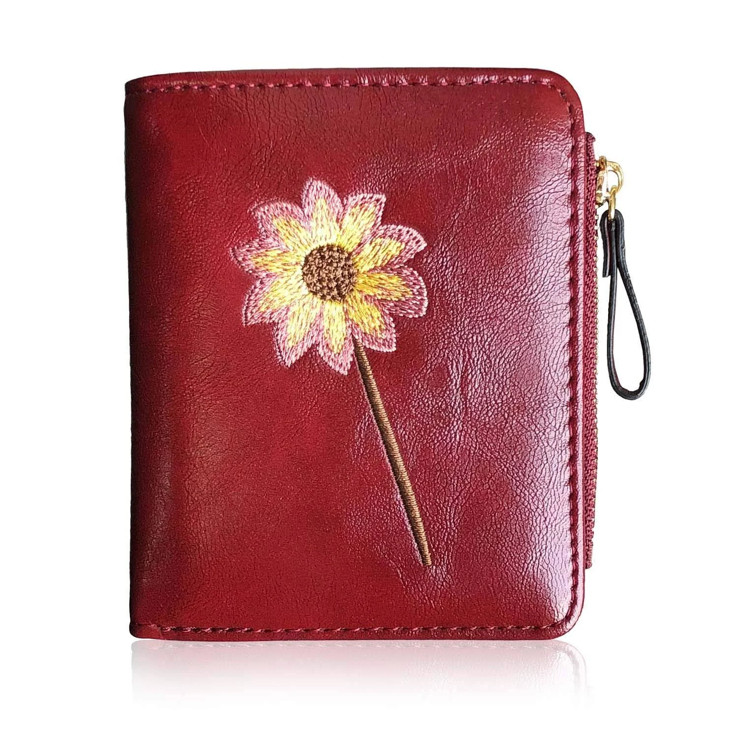 AOXONEL Girls Wallet Small Bifold Womens Wallets Rfid,Compact Female Cute Mini Zipper Coin Card Purse for Teen Girl Kids (Red)